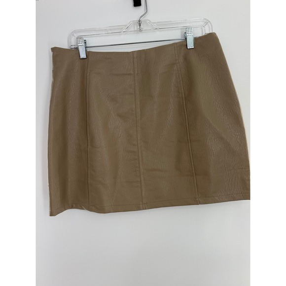 Bluivy Dresses & Skirts - Bluivy Tan Faux Leather Mini Skirt Beige Panelled Contemporary Womens L
